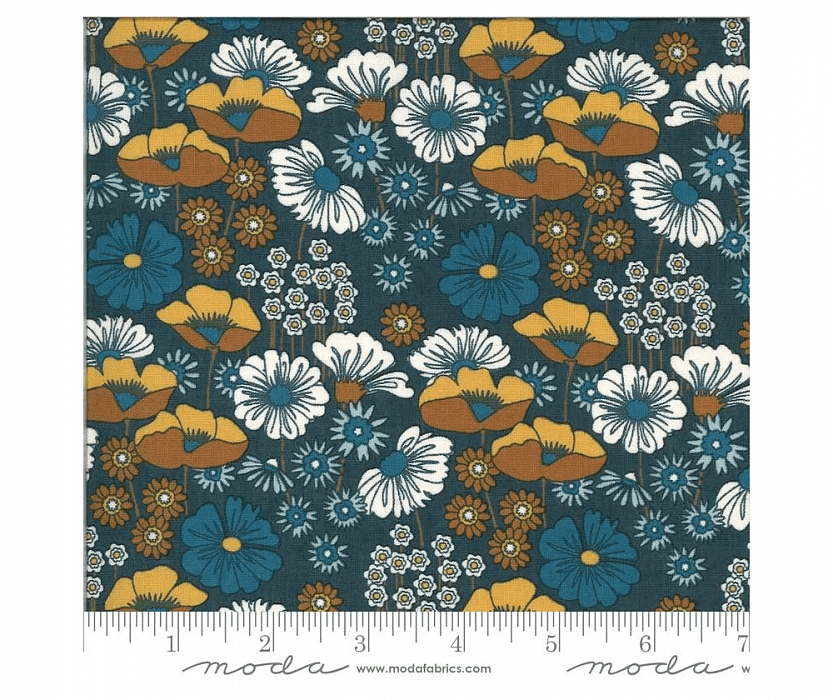 Ткань хлопок пэчворк синий, цветы, Moda (арт. 30640-20)
