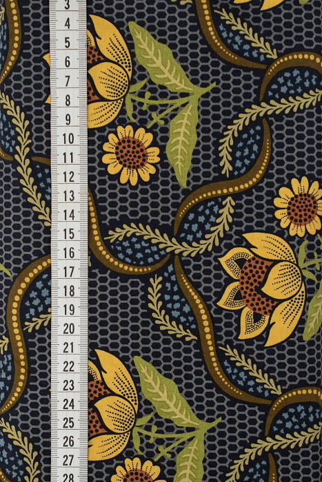 Ткань хлопок пэчворк желтый зеленый серый, цветы, ALFA (арт. 229632)
