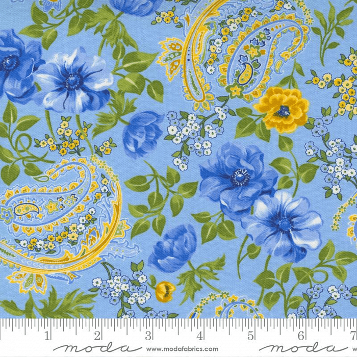 Ткань хлопок пэчворк синий, цветы пейсли, Moda (арт. 33610 14)