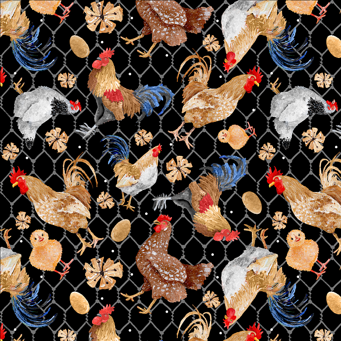 Ткань хлопок пэчворк черный коричневый, птицы и бабочки ферма, Blank Quilting (арт. 249691)