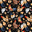 Ткань хлопок пэчворк черный коричневый, птицы и бабочки ферма, Blank Quilting (арт. 249691)
