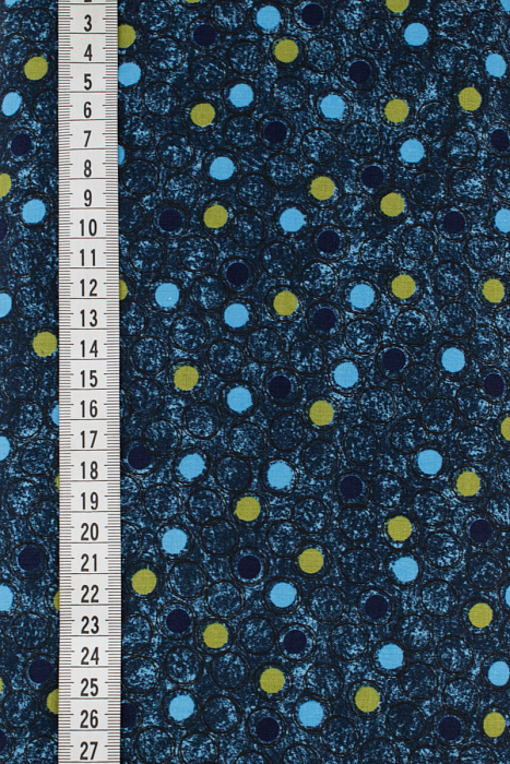 Ткань хлопок пэчворк желтый синий, геометрия горох и точки, ALFA (арт. AL-3679)