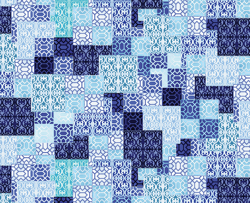 Ткань хлопок пэчворк фиолетовый голубой бирюзовый, ложный пэчворк клетка необычные, Benartex (арт. 8522-84)