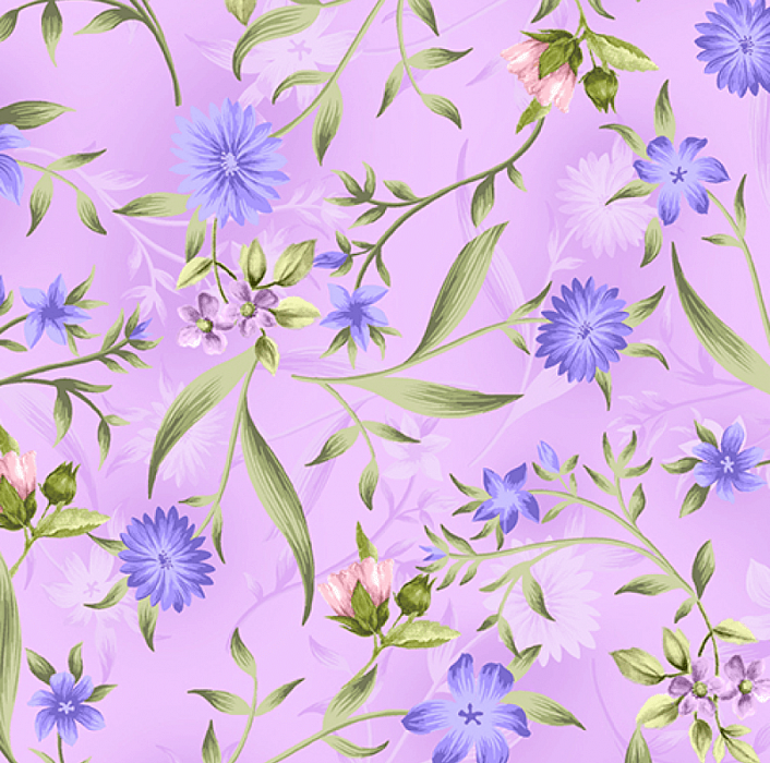 Ткань хлопок пэчворк сиреневый, цветы, Benartex (арт. 0989006B)