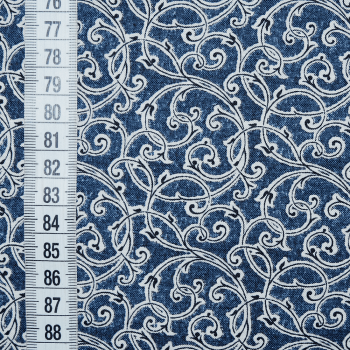 Ткань хлопок пэчворк синий, завитки, Benartex (арт. 5468-55)