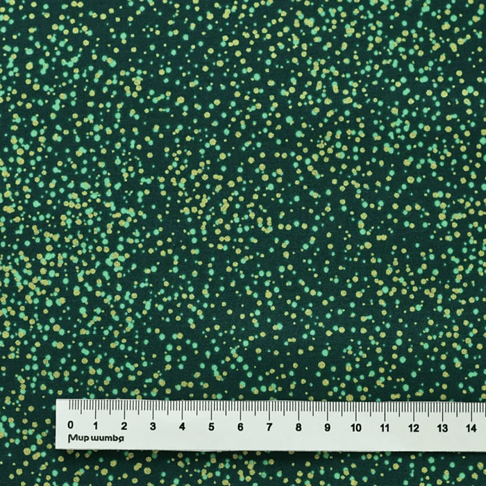 Ткань хлопок пэчворк зеленый, горох и точки металлик, Benartex (арт. 9756M-44)
