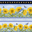 Ткань хлопок пэчворк желтый голубой, птицы и бабочки полоски цветы бордюры, Henry Glass (арт. 253122)