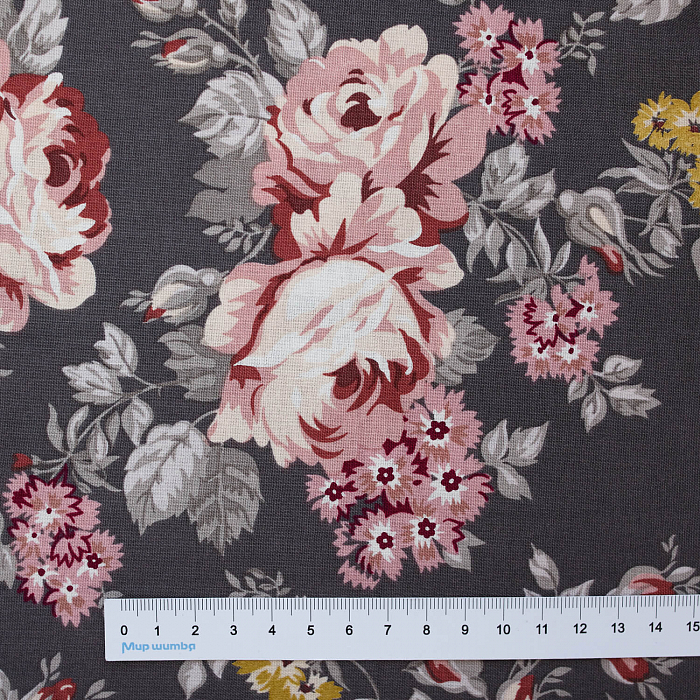 Ткань хлопок пэчворк серый, цветы розы, Riley Blake (арт. )