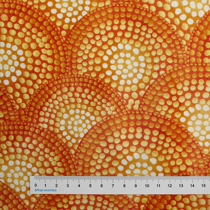 Ткань хлопок пэчворк оранжевый, необычные геометрия горох и точки, Moda (арт. 51245 15D)