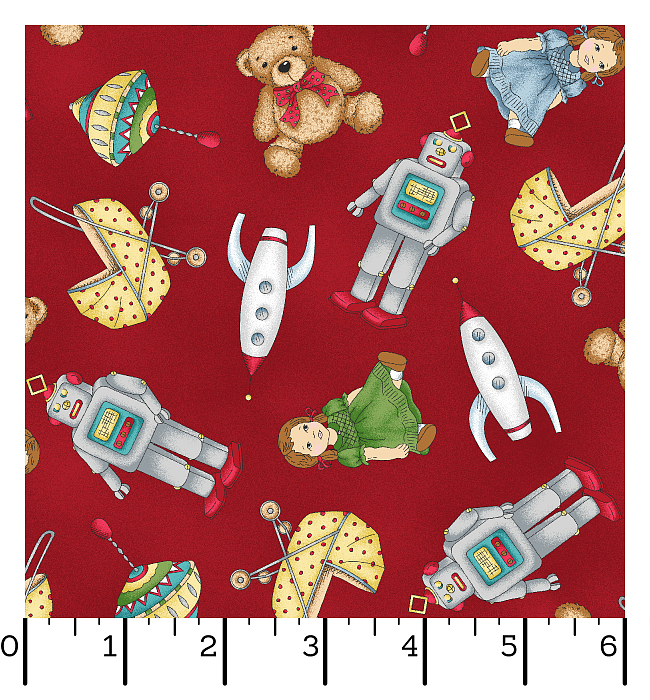 Ткань фланель пэчворк красный разноцветные, детская тематика новый год, Maywood Studio (арт. 244318)