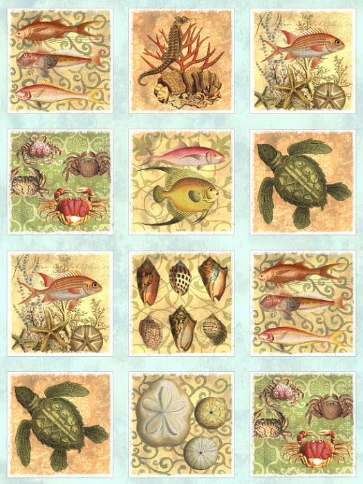 Ткань хлопок пэчворк разноцветные, морская тематика, Elizabeth`s (арт. 123848)