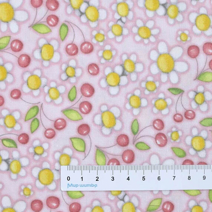 Ткань хлопок пэчворк розовый, цветы ягоды и фрукты, Henry Glass (арт. 554-22)