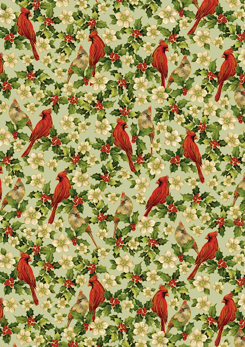 Ткань хлопок пэчворк красный зеленый бежевый, птицы и бабочки праздники, Benartex (арт. )