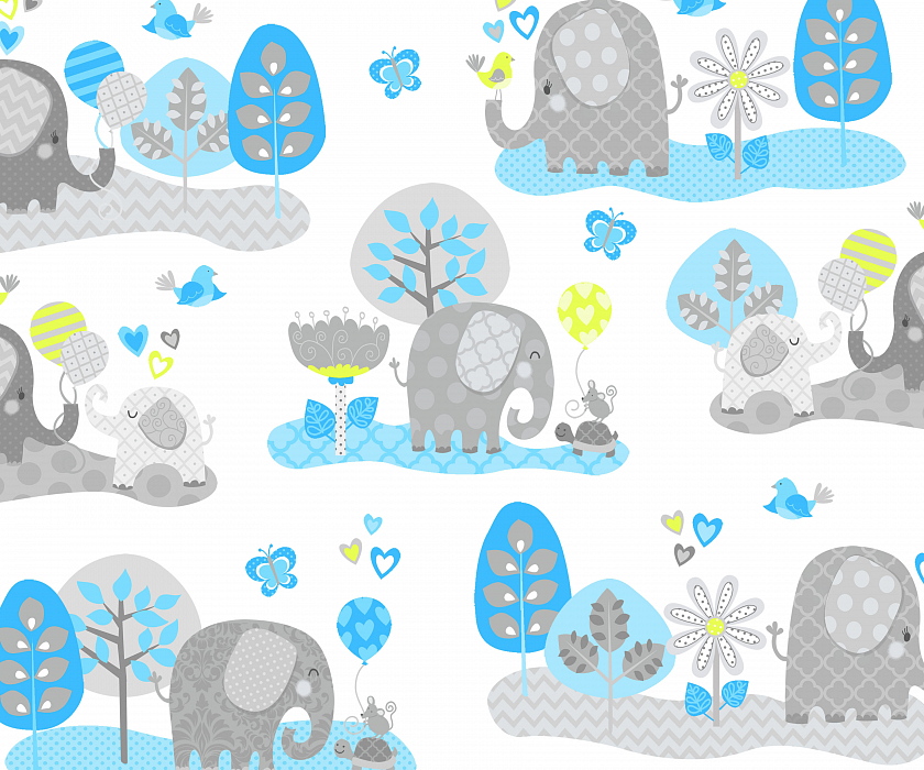Ткань фланель пэчворк белый серый голубой, детская тематика животные, Studio E (арт. F4045-16)