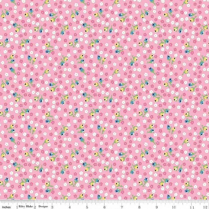 Ткань хлопок пэчворк розовый, мелкий цветочек, Riley Blake (арт. C7504-PINK)