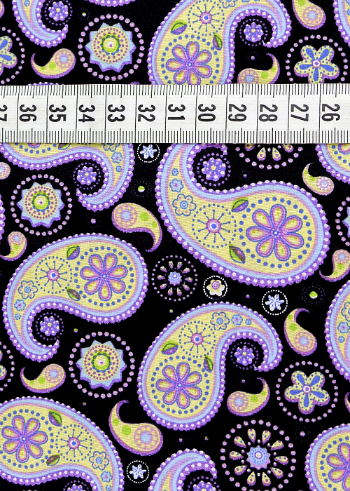 Ткань хлопок плательные ткани фиолетовый черный голубой, пейсли, ALFA C (арт. 128602)
