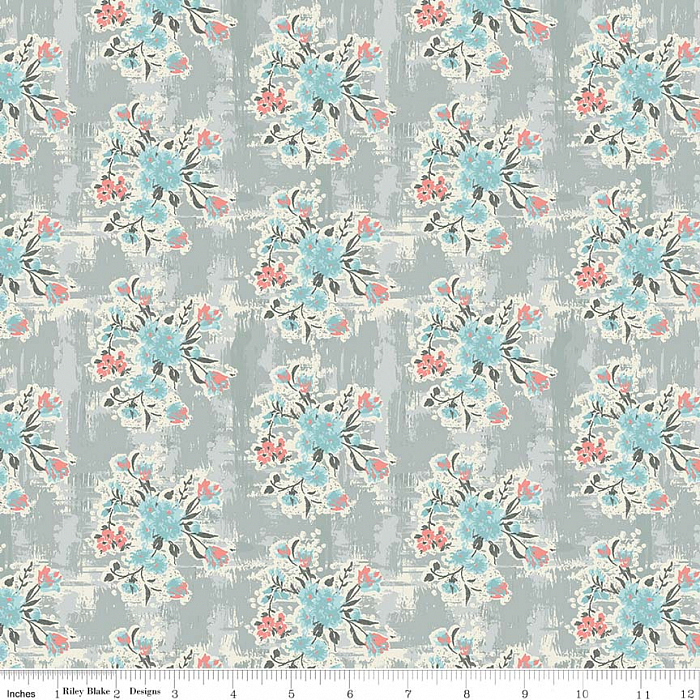 Ткань хлопок пэчворк серый, цветы, Riley Blake (арт. C7711-GRAY)