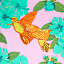 Ткань хлопок пэчворк розовый бирюзовый оранжевый, птицы и бабочки цветы, Westminster Fibers (арт. 70453)