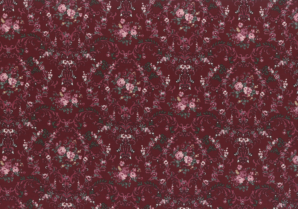 Ткань хлопок пэчворк бордовый, цветы розы дамаск, Lecien (арт. 240882)