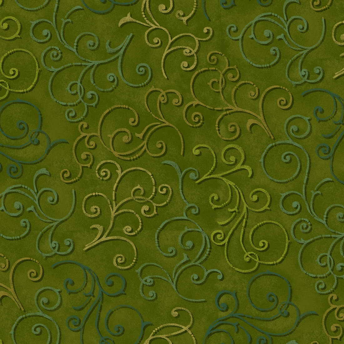 Ткань хлопок для пэчворка болотный, завитки, Studio E (арт. 249634)