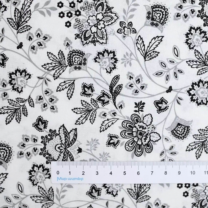 Ткань хлопок пэчворк белый, цветы, Benartex (арт. 612891B)