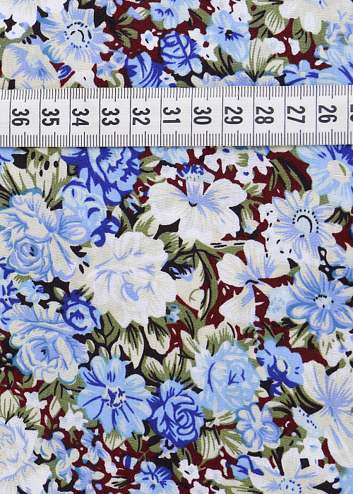 Ткань хлопок плательные ткани белый голубой бирюзовый бордовый, цветы, ALFA C (арт. 128507)