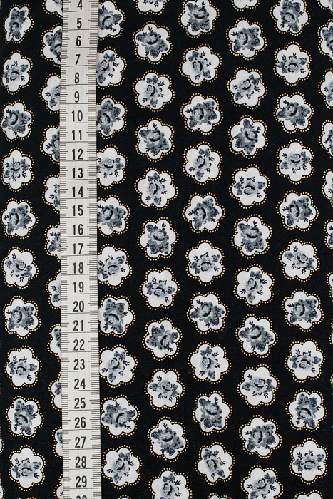 Ткань хлопок пэчворк черный, мелкий цветочек цветы, ALFA (арт. 229471)