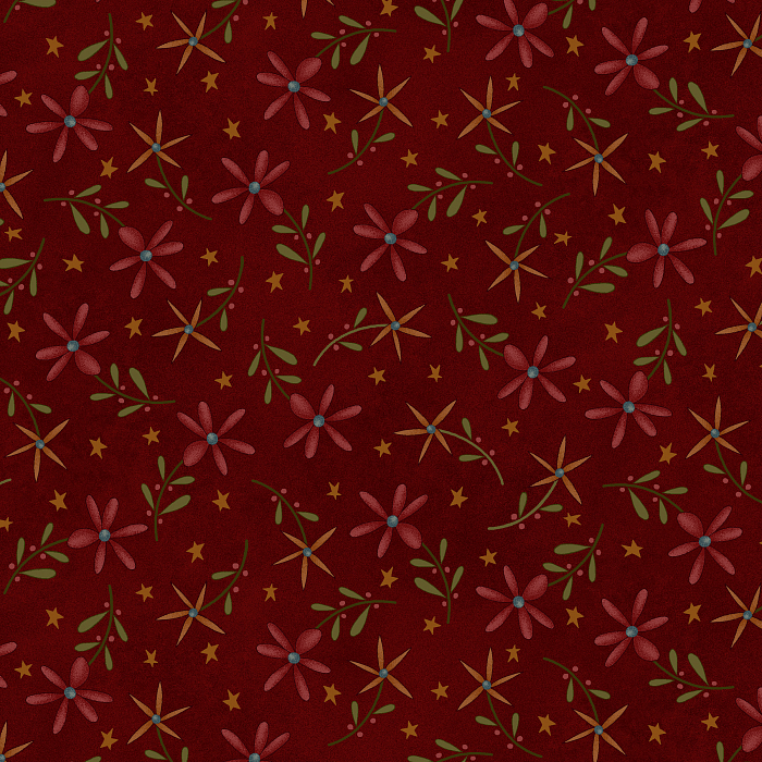 Ткань фланель пэчворк бордовый, цветы, Henry Glass (арт. 253060)