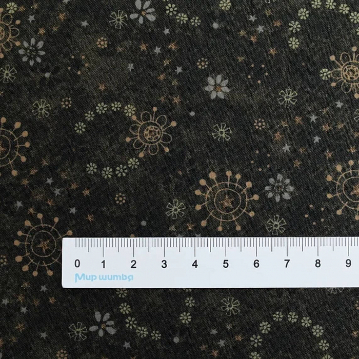 Ткань хлопок пэчворк коричневый, цветы звезды, Henry Glass (арт. 2931-38)