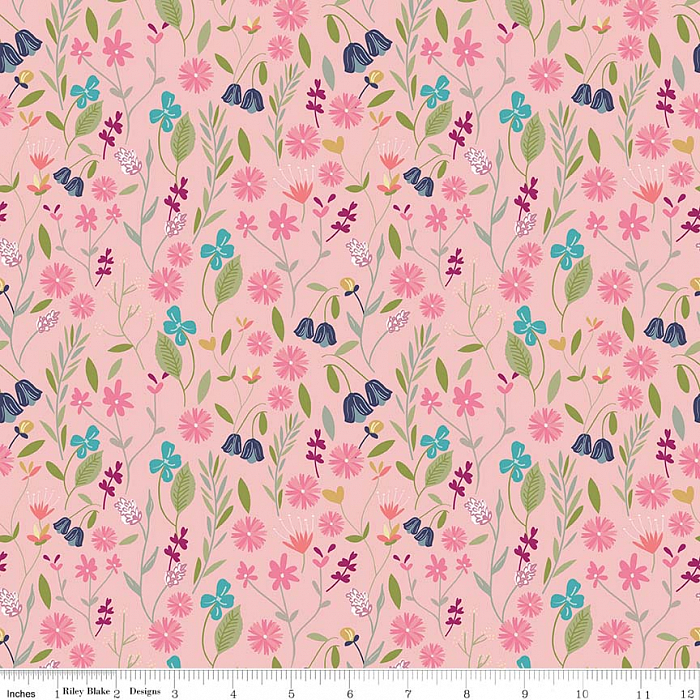 Ткань хлопок пэчворк розовый, цветы, Riley Blake (арт. C7991-PINK)