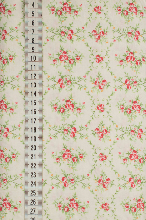 Ткань хлопок пэчворк красный зеленый бежевый, мелкий цветочек цветы винтаж, ALFA (арт. 229497)