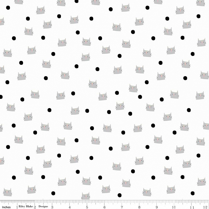 Ткань хлопок пэчворк белый, коты и кошки, Riley Blake (арт. C7844-WHITE)