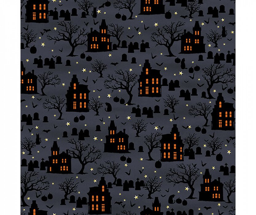 Ткань хлопок пэчворк серый черный оранжевый, хеллоуин, Studio E (арт. 5723-97)