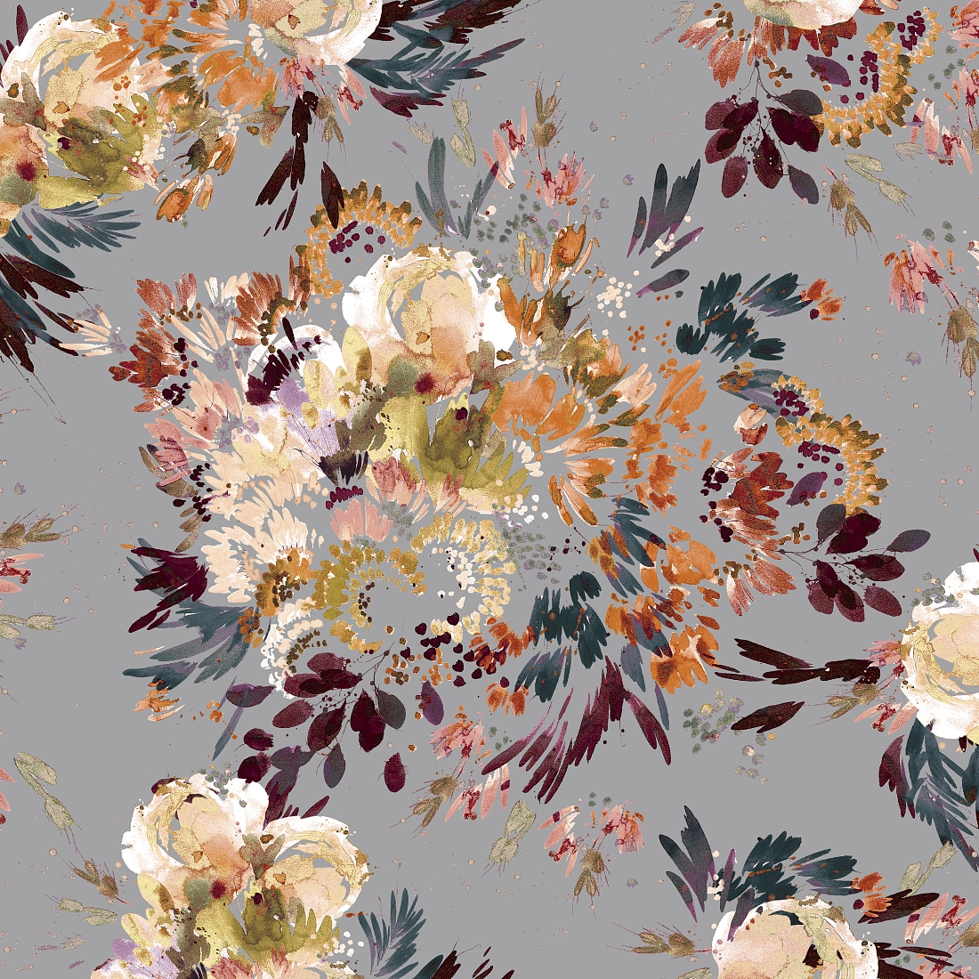 Ткань хлопок для пэчворка разноцветные серый, цветы, Windham Fabrics (арт. 250680)