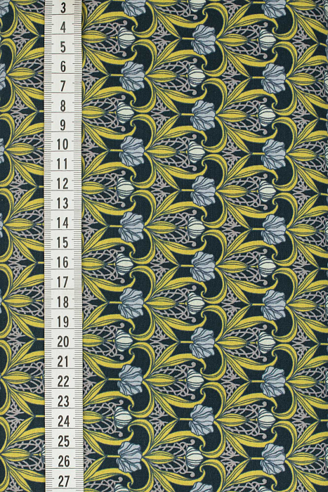 Ткань хлопок пэчворк черный, полоски цветы, ALFA Z DIGITAL (арт. 224360)