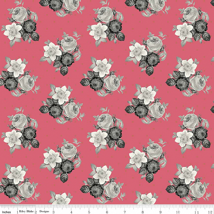 Ткань хлопок пэчворк розовый, цветы, Riley Blake (арт. SC8072-DARKPINK)