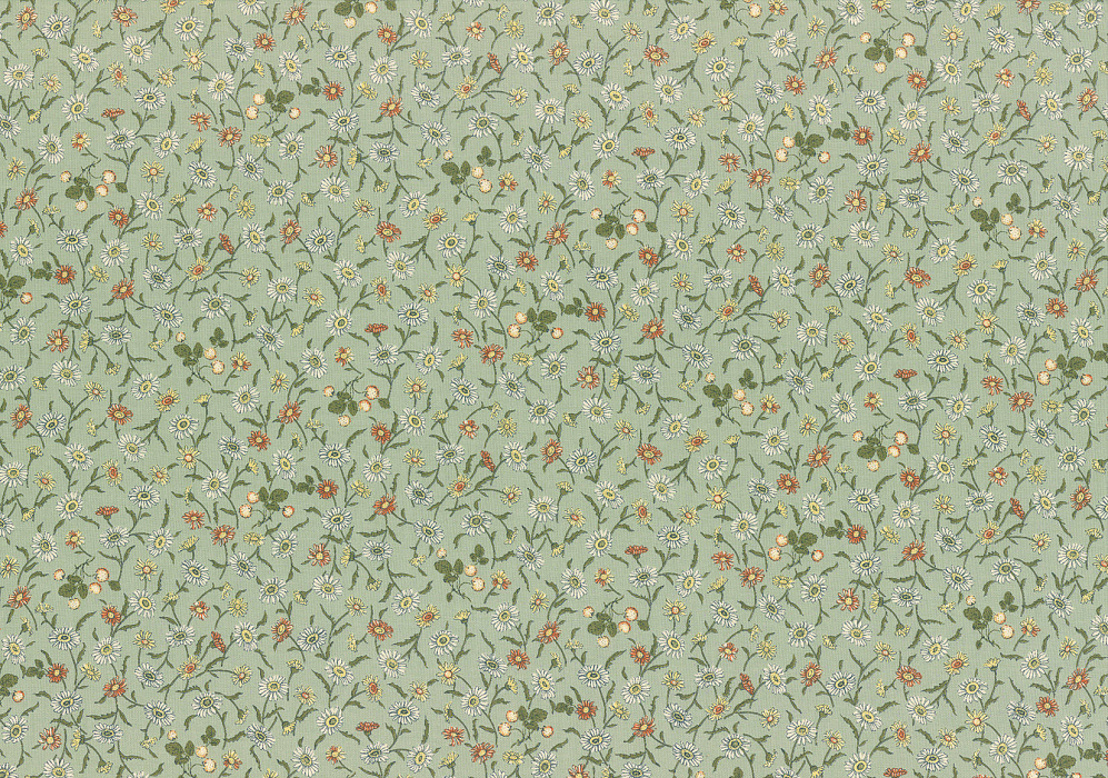 Ткань хлопок пэчворк зеленый розовый, мелкий цветочек цветы, Lecien (арт. 231635)