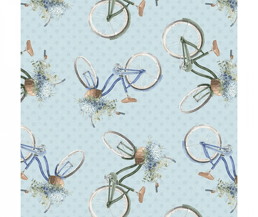 Ткань хлопок пэчворк голубой, цветы транспорт, Wilmington Prints (арт. 3041-17755-424)
