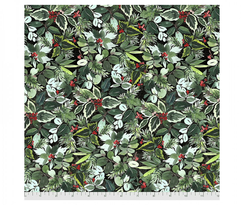 Ткань хлопок пэчворк зеленый, новый год флора, FreeSpirit (арт. PWTH160.GREEN)