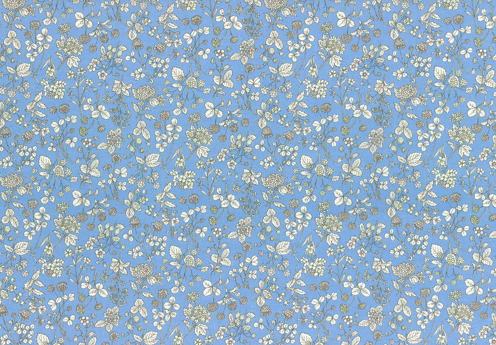 Ткань хлопок пэчворк белый голубой, мелкий цветочек цветы, Lecien (арт. 231661)