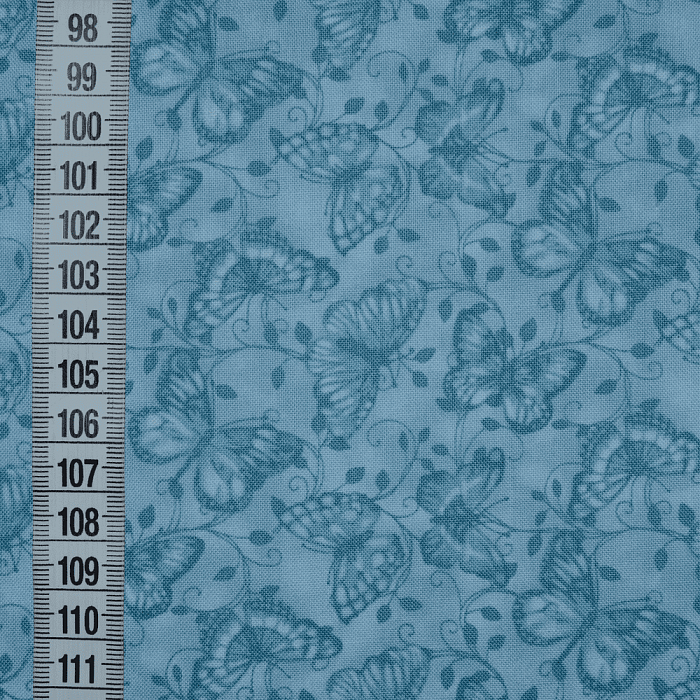 Ткань хлопок пэчворк голубой, птицы и бабочки, Benartex (арт. 253304)