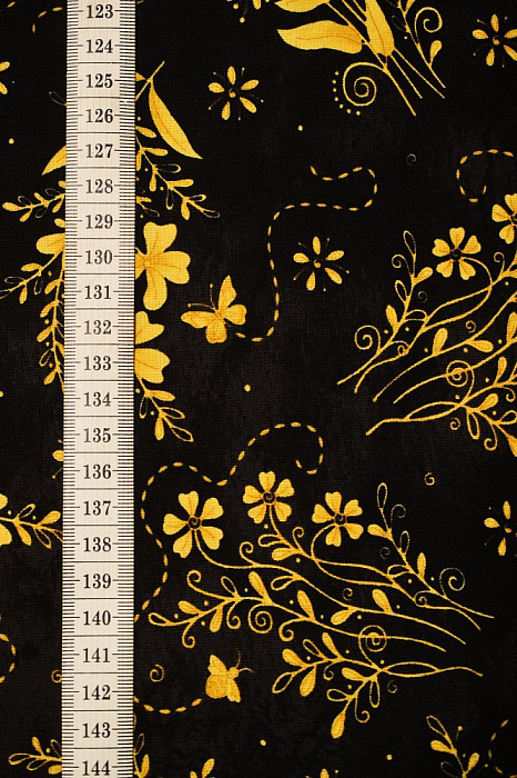 Ткань хлопок пэчворк желтый черный, цветы, ALFA (арт. )