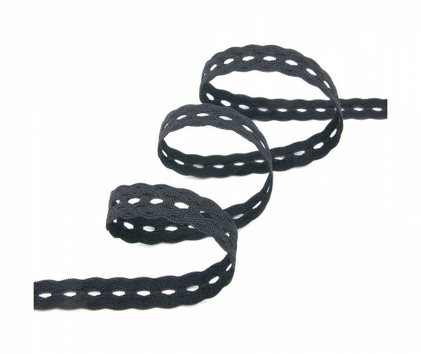 Тесьма эластичная декоративная 15 мм, черный