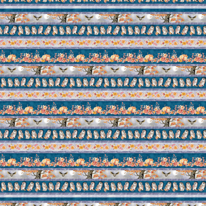 Ткань хлопок пэчворк синий, птицы и бабочки бордюры, Studio E (арт. 6983-77)