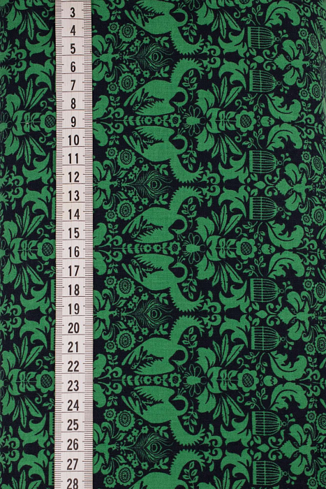 Ткань хлопок пэчворк зеленый черный травяной, птицы и бабочки необычные, ALFA (арт. 230232)