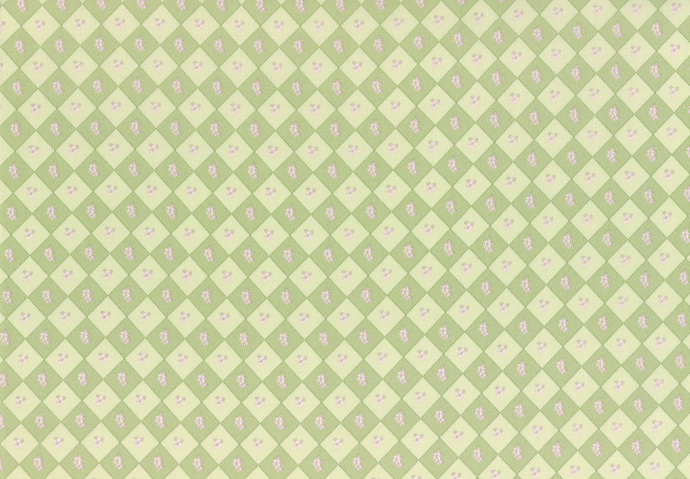 Ткань хлопок пэчворк зеленый, мелкий цветочек клетка, Lecien (арт. 240913)