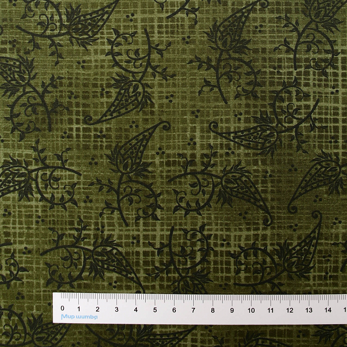 Ткань хлопок пэчворк зеленый, флора, Maywood Studio (арт. MAS9723-G)