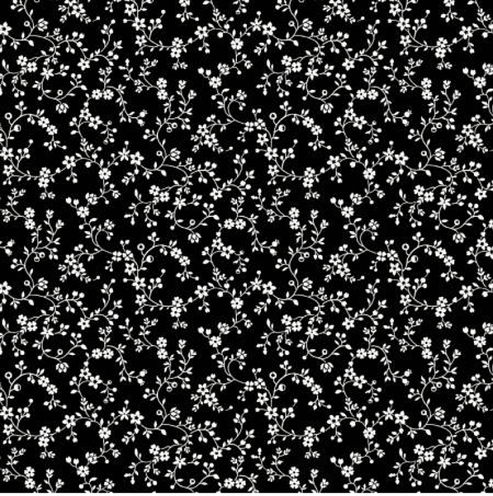 Ткань хлопок пэчворк белый черный, цветы, Benartex (арт. 9809-12)