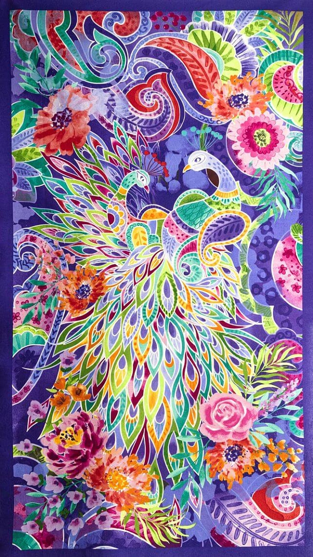 Ткань хлопок для пэчворка фиолетовый, птицы и бабочки, Blank Quilting (арт. 5416-11)