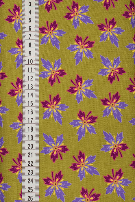 Ткань хлопок пэчворк зеленый болотный, цветы, ALFA (арт. 225638)